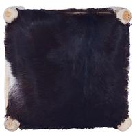 Barkruk echt geitenleer en massief teakhout - thumbnail