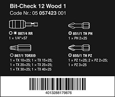 Wera Bit-Check 12 Wood 1, 12 -delig - 1 stuk(s) - 05057423001 - thumbnail
