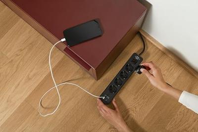 Ecolor 4-voudige stekkerdoos met USB-oplaadaansluiting (stopcontact met 2x USB C, schakelaar en 1,5 - thumbnail