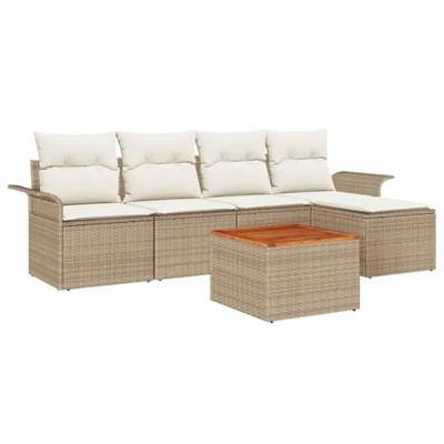 Tuinbankenset met kussen 6 pcs Beige poly rattan