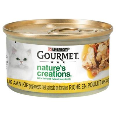 Purina Gourmet Nature&apos;s Creations met kip, spinazie, tomaat natvoer kat (24x85 g) 2 trays (48 x 85 g)