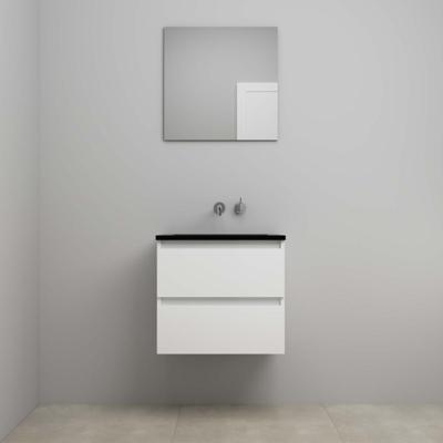 On-Line Badkamermeubelset - 60 cm - Voorgemonteerd - Ladestructuur - Acryl Wastafel - zonder Kraangat - Spiegel - Hoogglans Wit