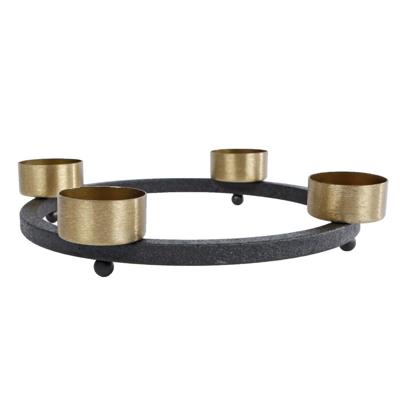 Overige Merken Theelichthouder yono 23x23x5 cm zwart/goud/metaal