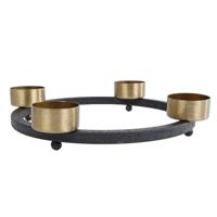 Overige Merken Theelichthouder yono 23x23x5 cm zwart/goud/metaal - thumbnail