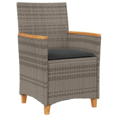 Tuinstoelen 2 st met kussens poly rattan en massief hout grijs - thumbnail