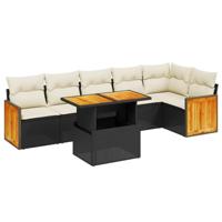 7-delige Loungeset met kussens poly rattan zwart - thumbnail