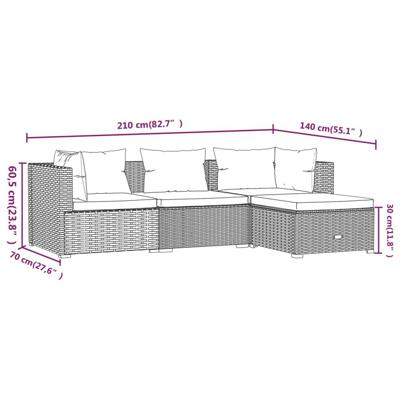 4-delige Loungeset met kussens poly rattan grijs - thumbnail