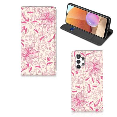 Samsung Galaxy A32 4G | A32 5G Enterprise Editie Smart Cover Pink Flowers Samsung Galaxy A32 4G | A32 5G Enterprise Editie Smart Cover Pink Flowers