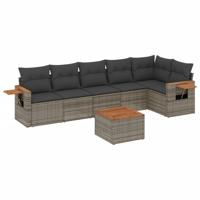 7-delige Loungeset met kussens poly rattan grijs - thumbnail