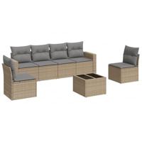 7-delige Loungeset met kussens poly rattan beige - thumbnail