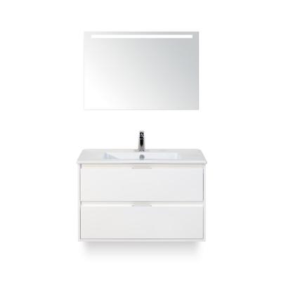 Porto Badmeubelset 90 cm - Wit Hoogglans - Keramische Wastafel Wit Slim - met Sence Spiegel