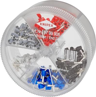 Knipex 97 99 906 Assortiment adereindhulzen 0.5 mm², 0.75 mm², 1 mm², 1.5 mm², 2.5 mm² Deels geïsoleerd Wit, Grijs, Rood, Zwart, Blauw 400 stuk(s)