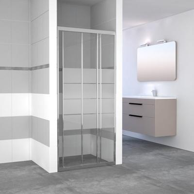 Nisdeur VM Go Avis 90x185cm Schuifdeur 4mm Veiligheidsglas Met Stroken Chroom Nisdeur VM Go Avis 90x185cm Schuifdeur 4mm Veiligheidsglas Met Stroken Chroom