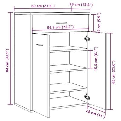 Schoenenkast 60x35x84 cm bewerkt hout artisanaal eikenkleur