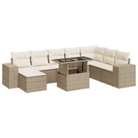 9-delige Loungeset met kussens poly rattan beige - thumbnail