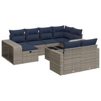 11-delige Loungeset met kussens poly rattan grijs - thumbnail