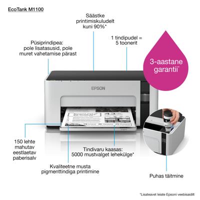 Epson - Ecotank ET-M1100 Printer - USB Epson - Ecotank ET-M1100 Printer - USB