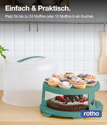 Rotho Fresh Taartdoos XL + Cupcake-Houders 35.5x34.5x26 cm Mistletoe Groen/Transparant