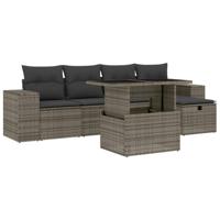 6-delige Loungeset met kussens poly rattan grijs - thumbnail