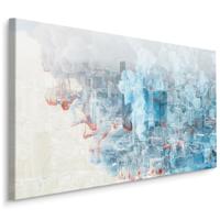 Schilderij - Abstract beeld van een wereld stad, blauw/rood/grijs - thumbnail