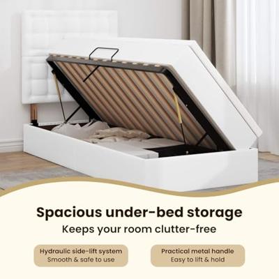 Opslag bed met matras met opslag Puur Wit 90 x 200 cm Nep Leer