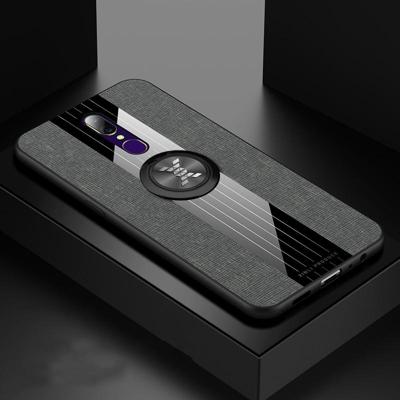 Voor OPPO A9 XINLI stiksels doek Textue schokbestendig TPU beschermhoes met ring houder (grijs)