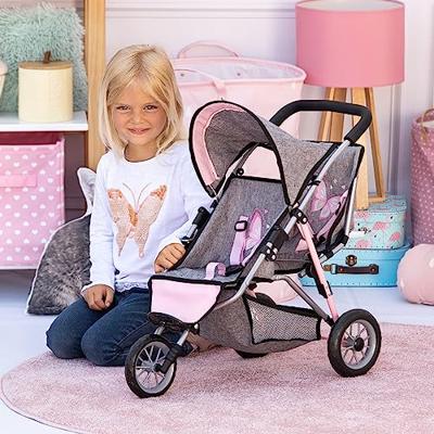 Poppenwagen Reig Jogger Tweeling Grijs Roze Wielen x 3