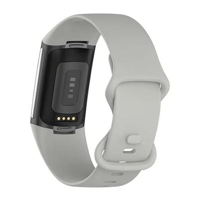 By Qubix - Compatible met Fitbit Charge 5 - Fitbit Charge 6 Sportbandje met dubbele lus - Steen grijs - Maat: S - Compatible fitbit bandje