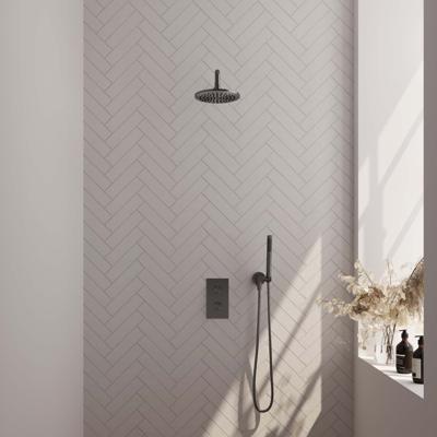 Regendoucheset Inbouw Brauer Gunmetal Carving Thermostatisch 20 cm met 3-Weg Omstelling, Gebogen Wandarm en Staaf Handdouche Geborsteld Gunmetal Regendoucheset Inbouw Brauer Gunmetal Carving Thermostatisch 20 cm met 3-Weg Omstelling, Gebogen Wandarm en Staaf Handdouche Geborsteld Gunmetal