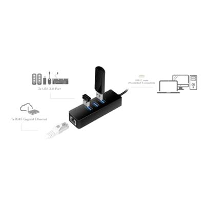 LogiLink USB 3.2 Gen 1 (USB 3.0) Adapter [1x USB 3.2 Gen 1 stekker C (USB 3.0) - 1x RJ45-bus, USB 3.2 Gen 1 bus A (USB 3.0)] USB-C 3-Port Hub with Gigabit