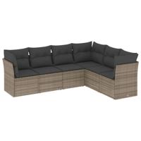 7-delige Loungeset met kussens poly rattan grijs - thumbnail