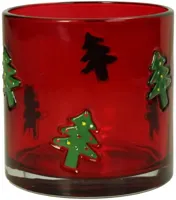 Kersten theelichthouder glas kerstboom 10x10cm rood - thumbnail