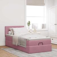 Ottoman bed met matras 100x200 cm fluweel roze - thumbnail