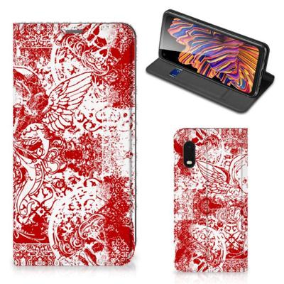 Mobiel BookCase Samsung Xcover Pro Angel Skull Rood Mobiel BookCase Samsung Xcover Pro Angel Skull Rood