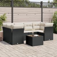 7-delige Loungeset met kussens poly rattan zwart - thumbnail