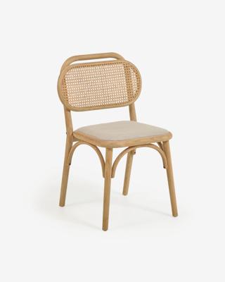Kave Home Eetkamerstoel 'Doriane' Eikenhout en Rotan, kleur Naturel - thumbnail