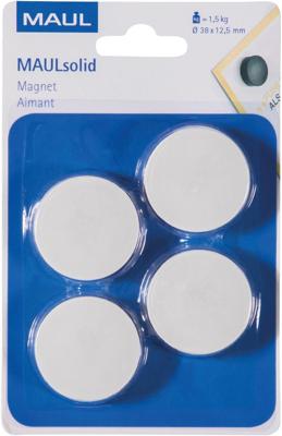 MAUL magneet Solid, 38 mm, trekkracht 1,5 kg, blister van 4 stuks, wit MAUL magneet Solid, 38 mm, trekkracht 1,5 kg, blister van 4 stuks, wit