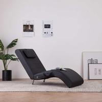 Massage chaise longue met kussen kunstleer zwart - thumbnail