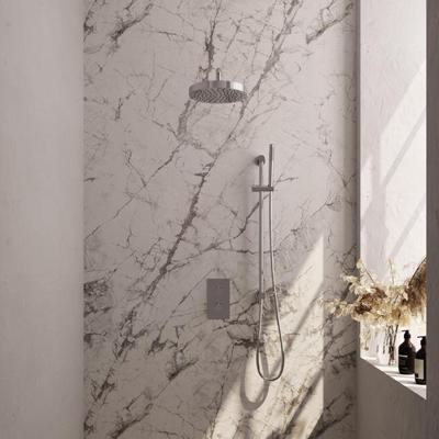 Brauer Stripe thermostatische inbouw regendouche 3-weg rechthoekig SET 20 met 25 cm douchekop en gebogen muurarm en staaf handdouche en doucheslang en geintegreerde glijstang chroom