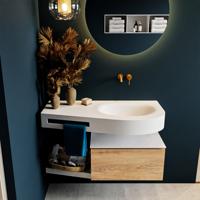 MONDIAZ RIVA 100cm badmeubel onderkast / planchet kleur Washed_Oak met 1 lade. Wastafel DULCET rechts 0 kraangaten kleur Talc. - thumbnail