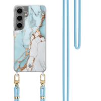 Samsung Galaxy S24 Plus hoesje met blauw koord - Marmer lichtblauw - thumbnail