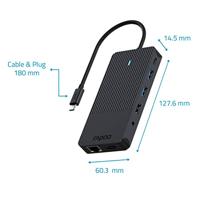 Rapoo USB-C Multiport Adapter, 12-in-1, grijs Desktop accessoire Zwart - thumbnail