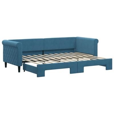 Slaapbank met onderschuifbed 80x200 cm fluweel blauw
