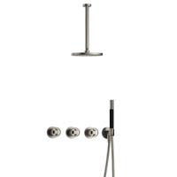Hotbath Cobber - CW7067 - Inbouw Regendoucheset - Geborsteld Nikkel - 2 Stopkranen - Thermostatisch - Plafondbuis 30 cm - Hoofddouche 200 mm - Ronde Handdouche - Waterbesparend - thumbnail