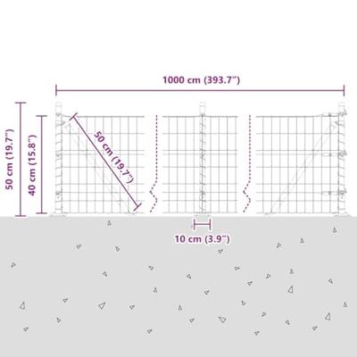 VidaXL Hek met paal grijs 0,4 x 10 m staal en pvc