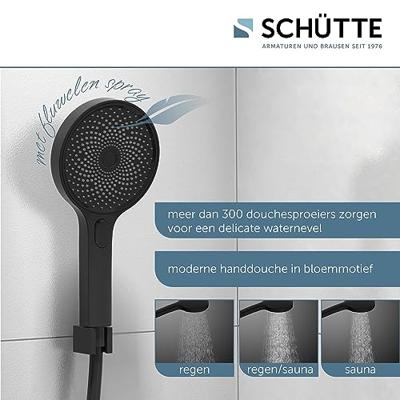 SAMOA RAIN douchesysteem met thermostatisch planchet, zwart mat wellness hoofddouche met antikalk nozzles, Ø ca. 26 cm handdouche, 3 functies met antikalk nozzles, Ø 13 cm handdouche met push-b - thumbnail