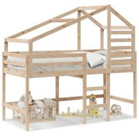 Halfhoogslaper met ladder en bedhuis grenenhout 90x190 cm - thumbnail