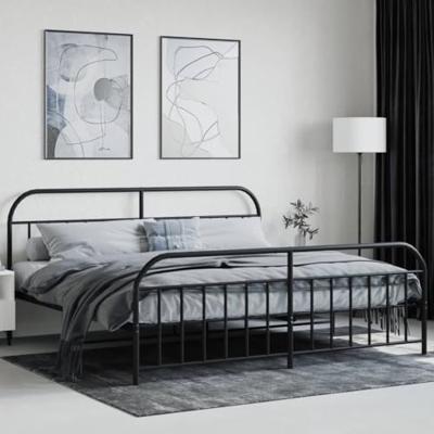 Bedframe met hoofd- en voeteneinde metaal zwart 200x200 cm - thumbnail