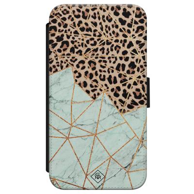 iPhone X/XS flipcase - Luipaard marmer mint