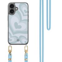 iPhone 16 hoesje met blauw koord - Hart blauw - thumbnail